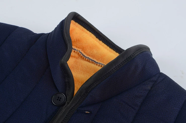 Áo khoác cotton mùa đông và trung niên ba lớp cộng với nhung dày ấm áp quần áo cotton nam cổ áo cotton cộng với phân bón để tăng áo khoác cho người già