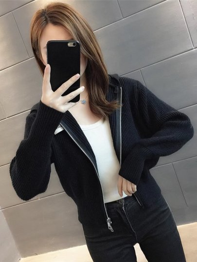 Spring and Autumn Short Knitted Cardigan for Women, 2025 New Fashion European Sweater Jacket, Petite Zipper Top