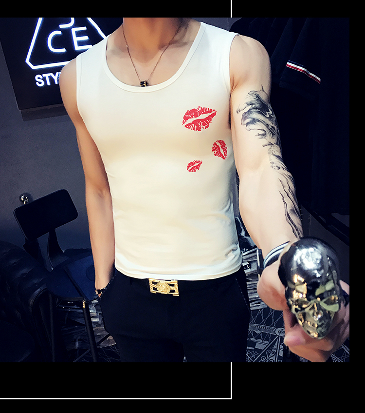 Mùa hè Slim Men Vest nam Quần thể thao Thể hình đáy quần In áo thun tay áo mồ hôi áo không tay nam