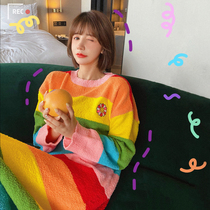 Coral velvet nightgown women autumn and winter Net red cute rainbow pregnant pajamas winter pregnancy plus velvet thickened students