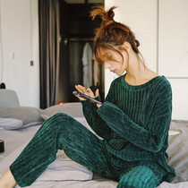  Sweater thickened pajama suit female autumn and winter male couple fashion Korean loose fat mm large size coral velvet home clothes