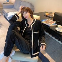 Xiao Xiangfeng pajamas female spring and autumn can wear golden velvet sexy Net red pop ins Korean version of home clothing set Winter