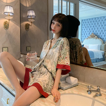  Pajamas womens summer 2021 new sexy short-sleeved ice silk explosive net red ins high-end home service two-piece suit