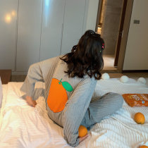  Pure cotton fruit pajamas womens spring and autumn long-sleeved cute and sweet student dormitory loose Korean version of home clothes set autumn and winter