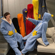  Star nightgown female couple pajamas coral velvet mens autumn and winter ins net red plus velvet thick plus size long home clothes