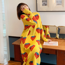 Strawberry coral velvet nightgown women autumn and winter long cute 2020 New pregnant women Large size pajamas female winter sweet