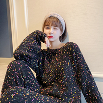 Rainbow dots coral velvet pajamas women can wear lazy wind soft and velvet thickened home clothes Spring and autumn