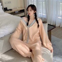 V-collar sexy pajamas female winter coral velvet plus velvet thickened warm sweet cardigan home clothes women can wear in autumn and winter