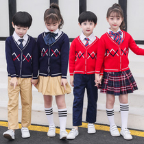 Primary school uniforms British Academy style knitted cardigan spring and autumn childrens class uniforms kindergarten clothing sweater set