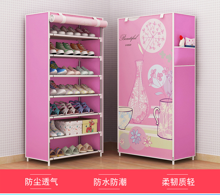Giá giày đơn giản nhiều lớp vải thép ống gia cố lắp ráp chống bụi hộ gia đình ký túc xá không gian kinh tế không gian tủ giày kèn - Kệ gia sach