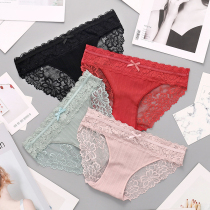 Womens underwear womens cotton cotton crotch low waist hollow lace Japanese summer girl triangle bottom pants