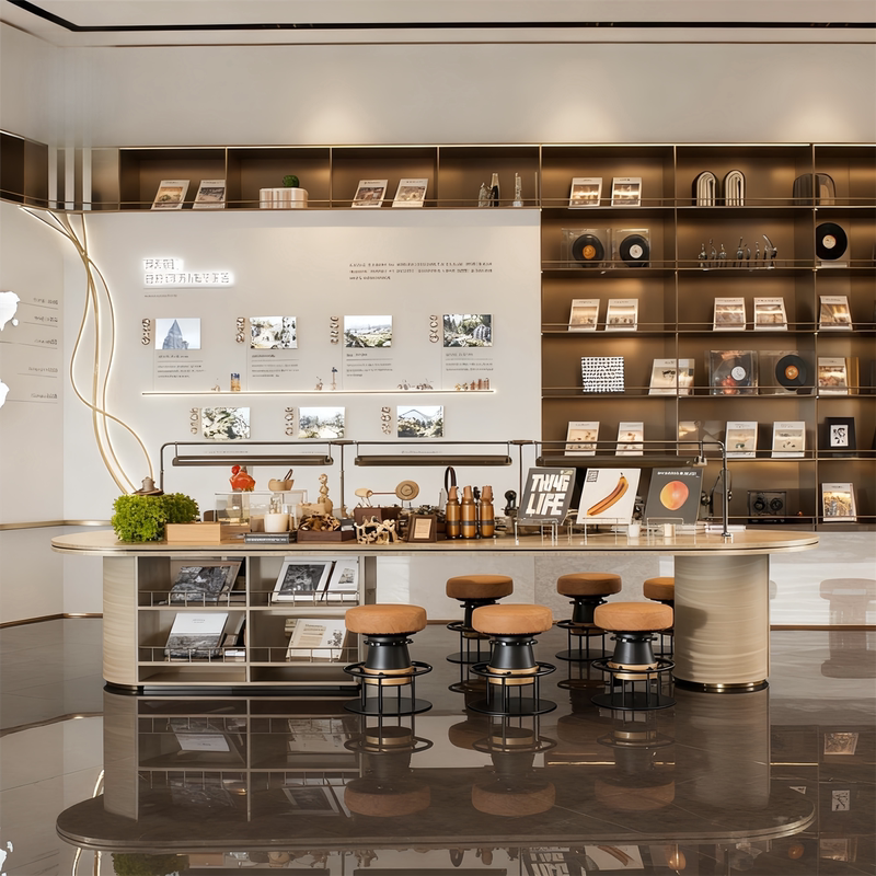 Hotel Lobby Book Bar, Light Luxury Library Reading Table, Coffee Shop Bar Counter, Hotel Leisure Area Elevated Reading Table Hotel Lobby Book Bar, Light Luxury Library Reading Table, Coffee Shop Bar Counter, Hotel Leisure Area Elevated Reading Table