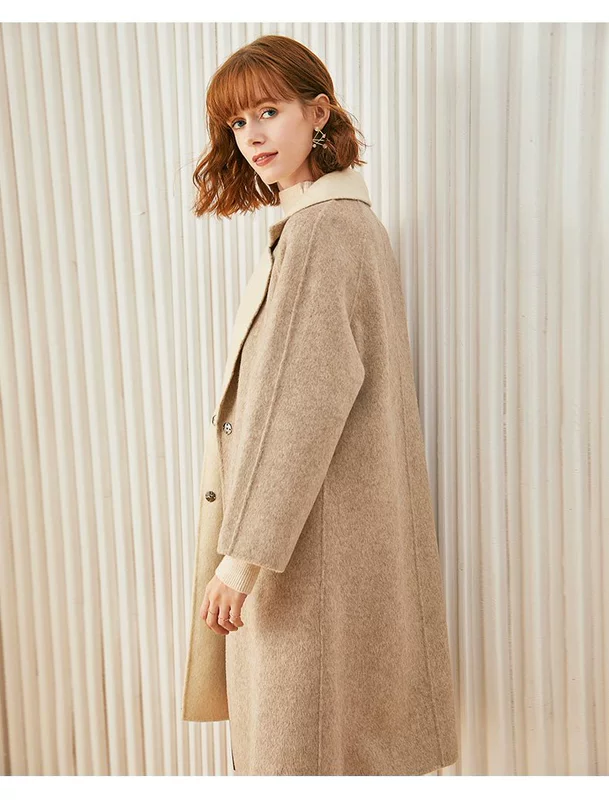 Áo khoác cashmere hai mặt của Osha dành cho nữ giữa chiều dài kiểu Hepburn 2020 mới mùa thu phù hợp với áo len cổ áo phổ biến - Áo len lót đôi