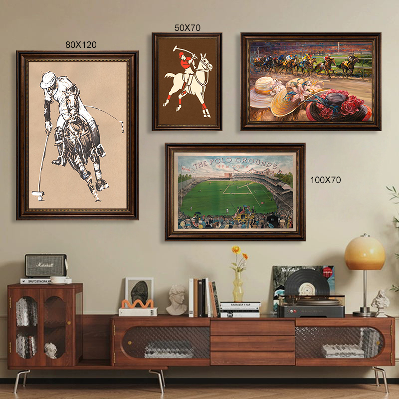 Horse Racing, Horseback Riding, Retro European-Style Hanging Paintings, Equestrian Clubs, Polo Sports, Competitive Decorative Paintings, Classical Framed Wall Paintings