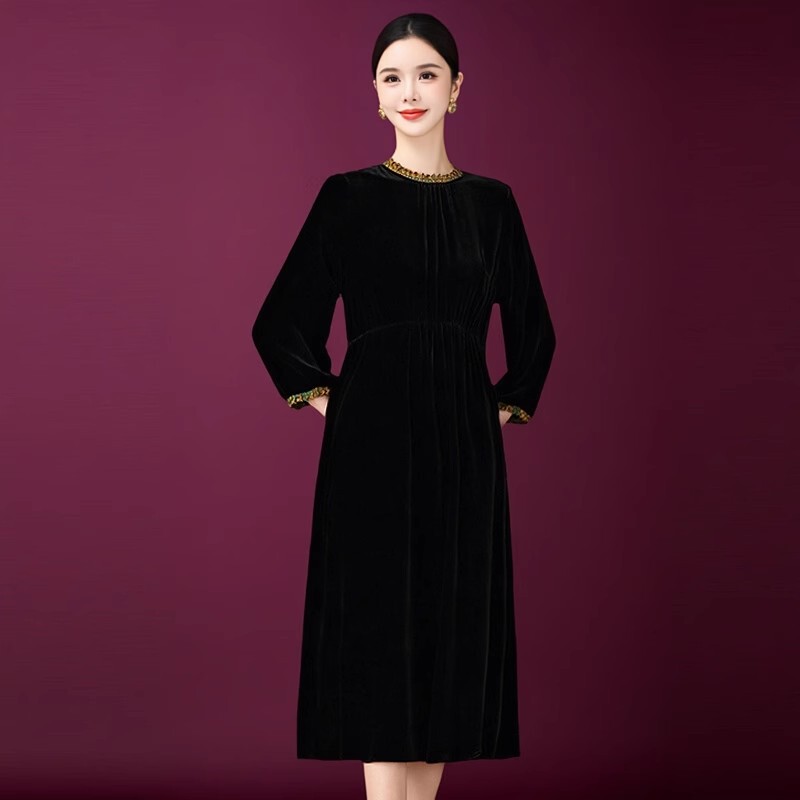 2026 New Long-Sleeve Spring Dress, Black Versatile Mulberry Silk Long Dress, Slimming Elegant Women's Clothing 2026 New Long-Sleeve Spring Dress, Black Versatile Mulberry Silk Long Dress, Slimming Elegant Women's Clothing