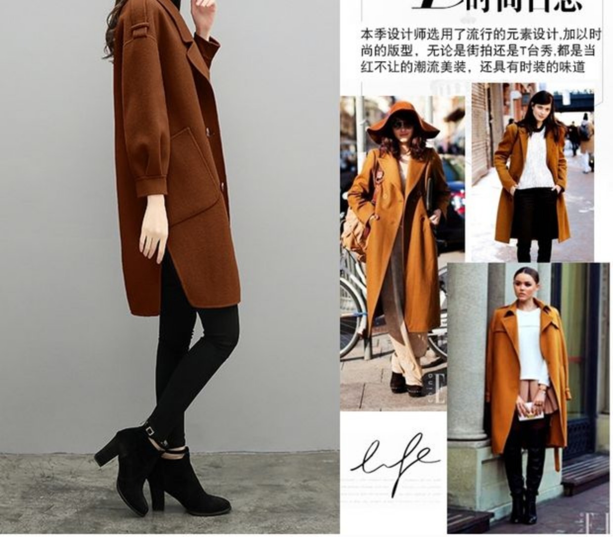 Áo khoác len chống gió Heben nữ 2018 mùa thu mới áo len lỏng dài áo khoác len nữ áo khoác kaki nữ