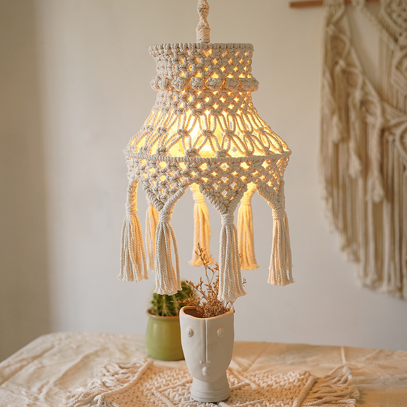 Scandinavian Style Hand-Woven Lampshade Chandelier Bohemian Living Room Creative Bed and Breakfast Inn Restaurant Lighting Decoration