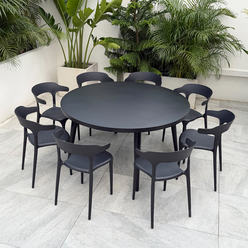 Outdoor Patio Table and Chairs, Carbon Steel Large Round Table, 8-Person Dining Table, Open-Air Leisure Garden, Popular Restaurant, Waterproof and Sun-Resistant Outdoor Patio Table and Chairs, Carbon Steel Large Round Table, 8-Person Dining Table, Open-Air Leisure Garden, Popular Restaurant, Waterproof and Sun-Resistant