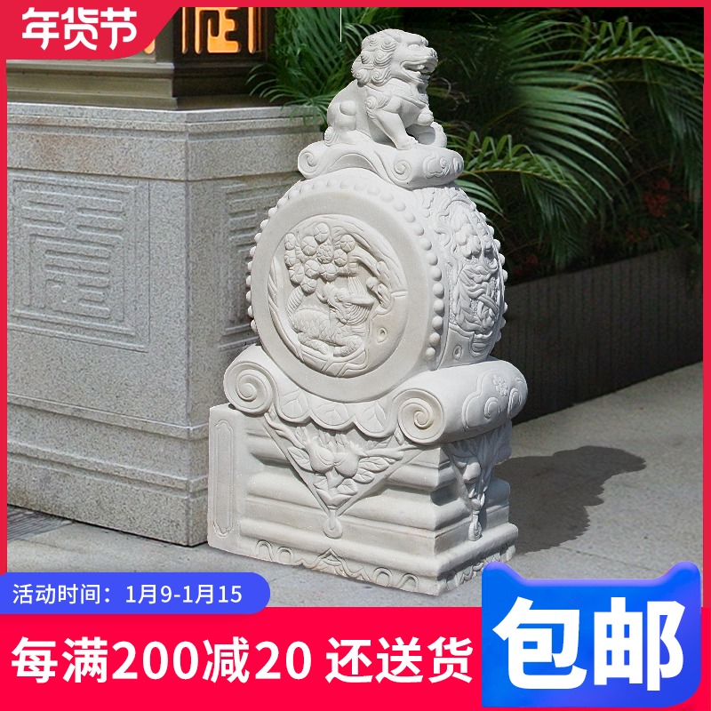 Stone carving Lion gate pier holding Drum Stone a pair of courtyard door ornaments natural white marble sculpture decoration stone pier stone drum