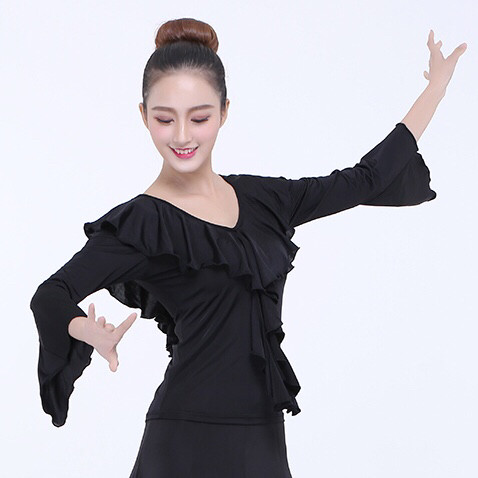 National standard dance clothes top women's new modern waltz dance practice clothing Latin dance sexy ruffles - Taobao