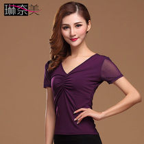 Lin Naimei square dance clothing new short-sleeved top 2018 summer female adult Modal dance dress for the elderly