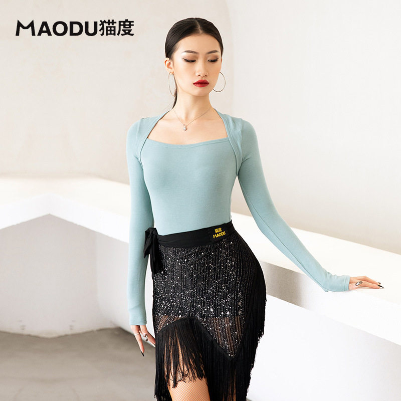 Cat back-shoulder Latin Dance Female Autumn and Winter Modern Modern Modern Sports Costume Training Costume Dance Costumes