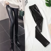 Quần legging giả da mùa thu mặc quần skinny bó sát skinny đen nữ 2018 mới cỡ lớn quần da chân nhỏ