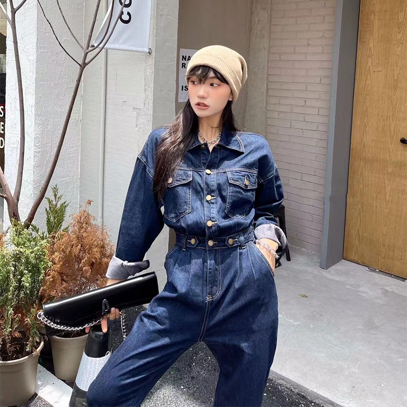 European Style One-Piece Denim Jumpsuit for Women, New Autumn Fashion, High-End, Slimming, Elegant, Workwear Jumpsuit Set