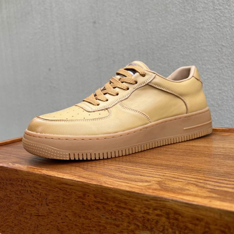 Height-Increasing 4.0cm Trendy Men's Air Force One Sneakers, Pure Yellow Thick-Soled Sneakers, Genuine Leather Casual Shoes, Sizes 37-45
