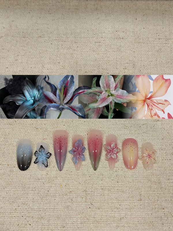 Toxic Flower Lily Handmade Press-On Nails, Color Options Available, Can Be Mixed and Matched, Full Hand Reference, Main Image and Following Images