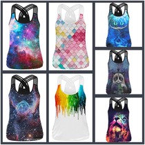 New sports tight color printing high elastic running sleeveless sling quick-drying vest top womens yoga fitness clothes