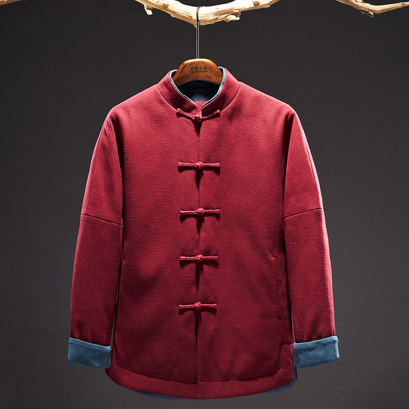Original Tang Dress Cotton Padded Jacket China Wind Male Pan Button Cotton Clothing Winter Warm Chinese Cotton Robe Loose Zen Coat Cotton Linen Jacket