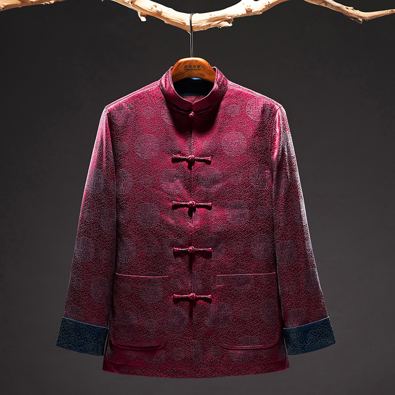 Middle aged Down with men's cotton clothes Chinese style autumn and winter thickened cotton padded jacket Chinese wind upright collar disc buckle Chinese New Year banquet jacket