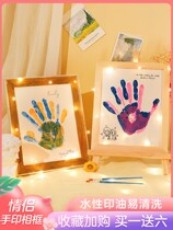 Couple hand printed photo frame diy handmade oil painting by hand print palm print picture frame Valentines Day creative commemorative gift