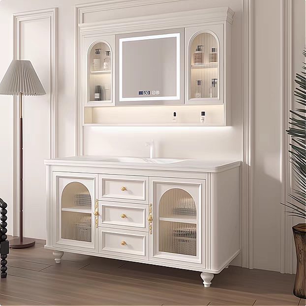 French Floor-Standing Bathroom Cabinet Slate Hot-Bent Integrated Basin Wash Basin Oak Paint Wash Basin Ceramic Basin