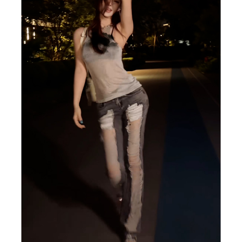 Designed with a Sense of Style, Distressed Jeans in Smoky Gray, Low-Waisted, Sexy, High-End Fashion, Unique, Slim-Fit, Floor-Length Pants Designed with a Sense of Style, Distressed Jeans in Smoky Gray, Low-Waisted, Sexy, High-End Fashion, Unique, Slim-Fit, Floor-Length Pants
