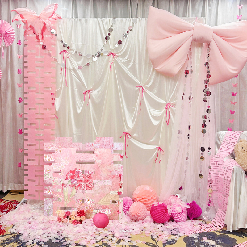 Pink Wedding Room Decoration for the Bride, Korean-Style Drapes, 3D Double Happiness Character Ornaments, Dressing Gown, Photo Props