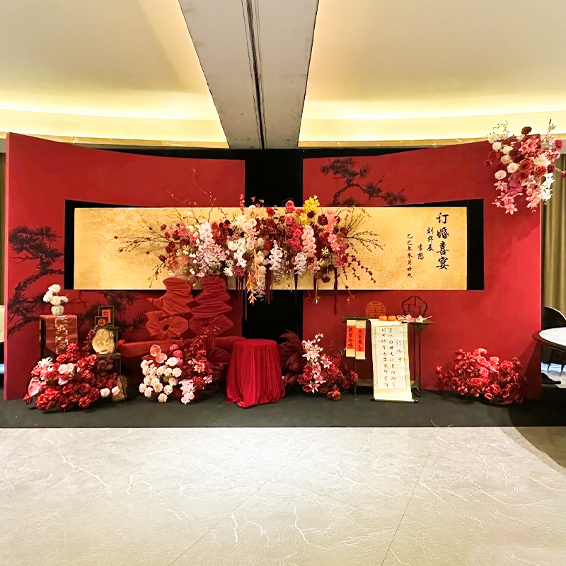 Engagement Decoration in New Chinese Style, Full Set of High-End Atmosphere-Enhancing Large-Sized Kt Board Decorations for Hotel Backdrop