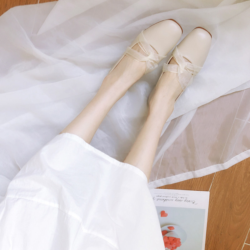 Shallow mouth flat shoes women's 2021 new all-match fairy style soft leather comfortable maternity shoes a pedal beanie shoes women