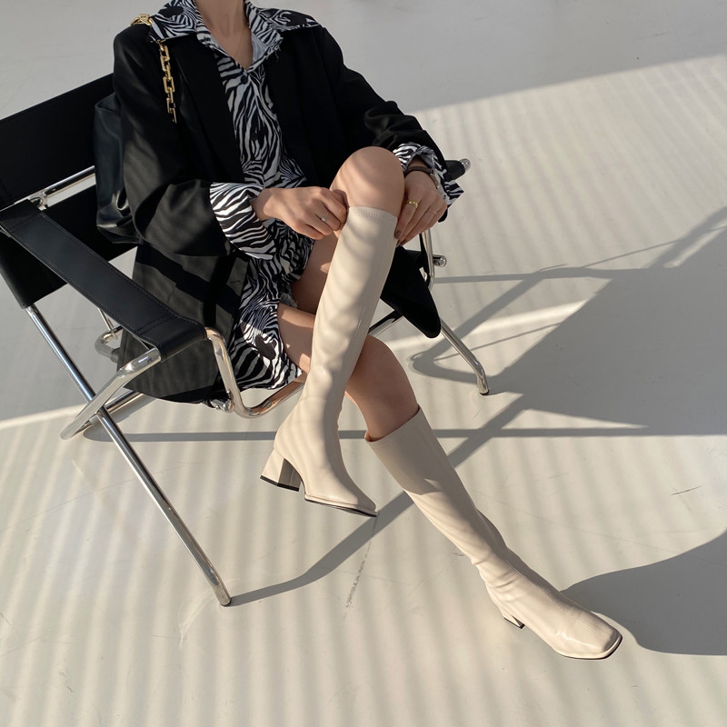 Small thick heel boots women's but knee thin boots 2022 new middle heel boots elastic high tube riding boots