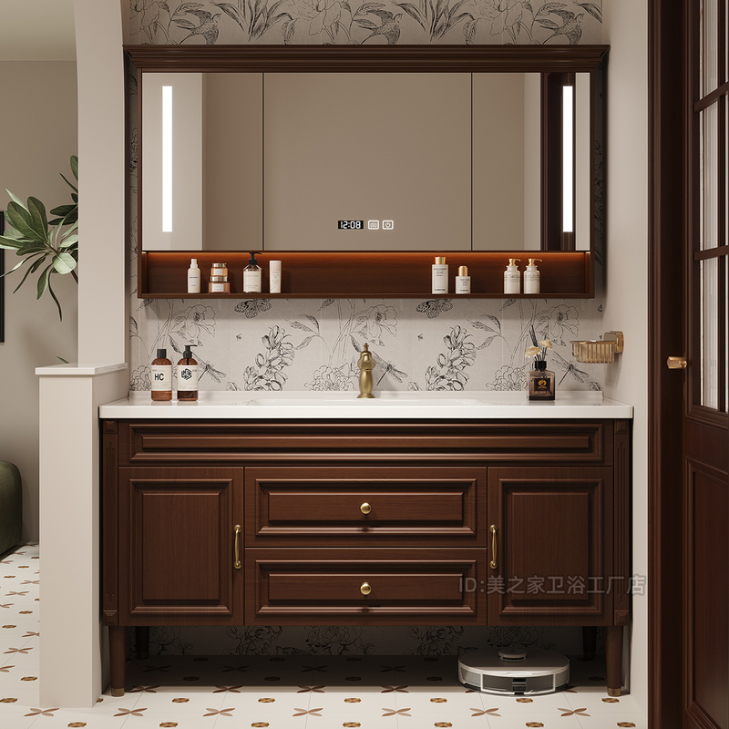 American-Style Oak Bathroom Cabinet Set with Floor-Standing Washbasin Cabinet, Solid Wood Vanity, and Integrated Ceramic Basin for the Bathroom American-Style Oak Bathroom Cabinet Set with Floor-Standing Washbasin Cabinet, Solid Wood Vanity, and Integrated Ceramic Basin for the Bathroom