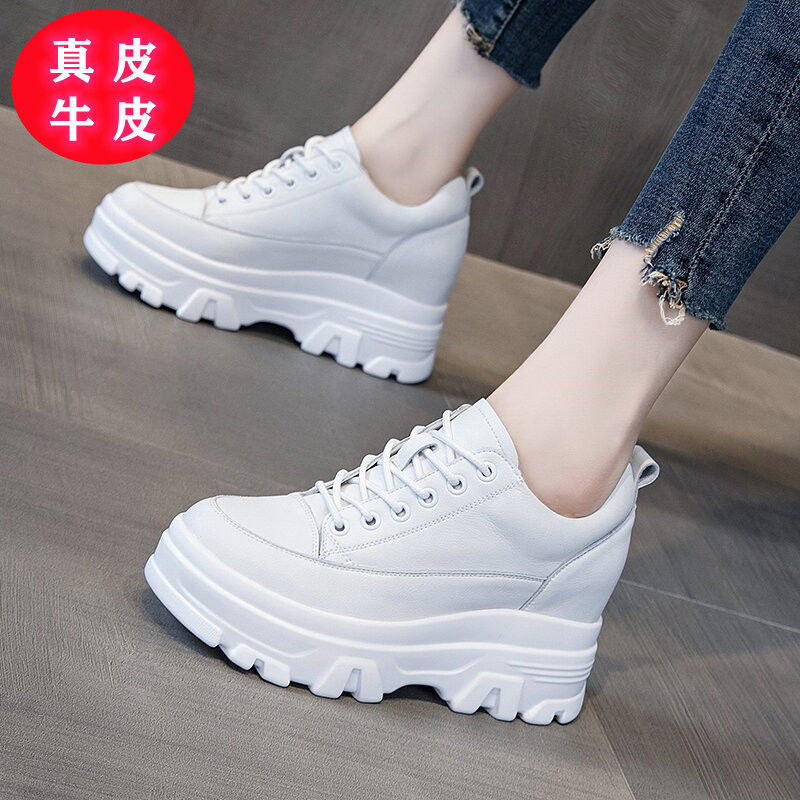 High-End Genuine Leather Inner Height-Increasing 8cm White Shoes 2026 Autumn New Versatile Wedge Thick-Soled Casual Travel Shoes for Women High-End Genuine Leather Inner Height-Increasing 8cm White Shoes 2026 Autumn New Versatile Wedge Thick-Soled Casual Travel Shoes for Women