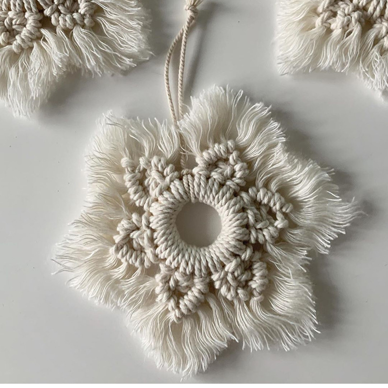 Nordic Style Handmade Woven Christmas Star Pendant Bohemian Wall Hanging Home Decoration Pure Cotton