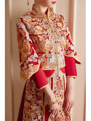 Традиционный свадебный наряд Сюхэ, свадебное платье для невесты, облегающий крой, дракон и феникс