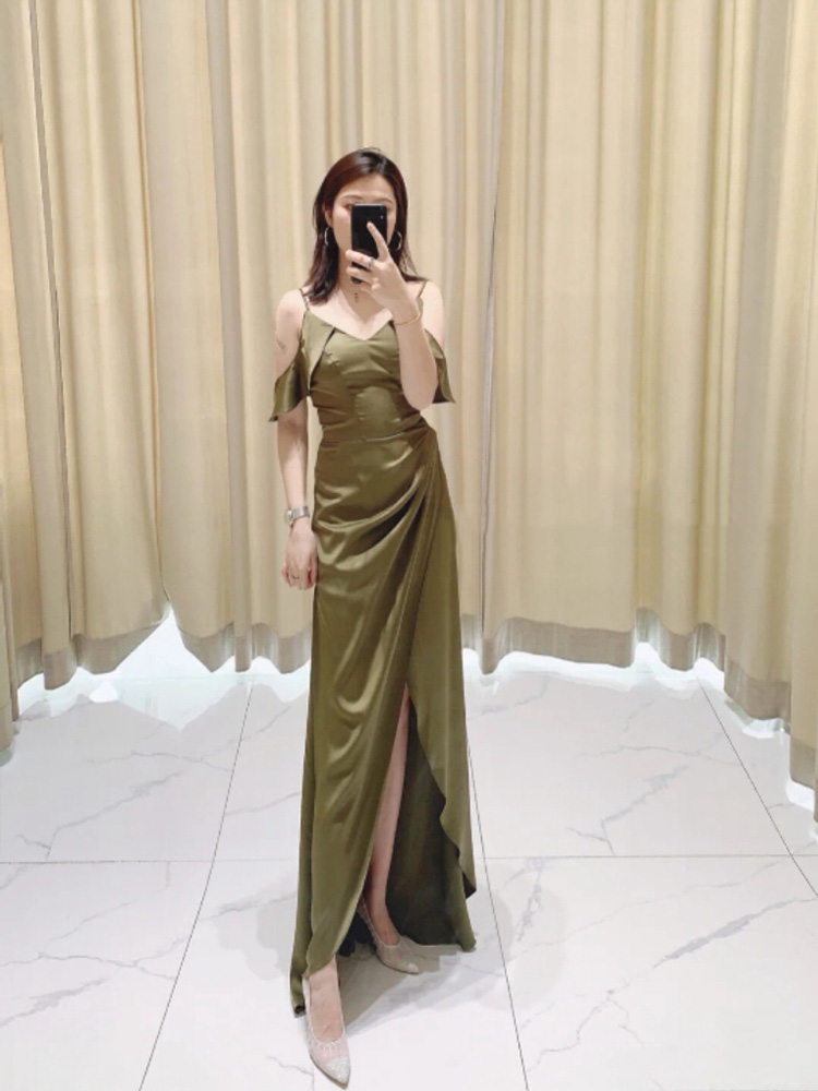  5XL+B model Bingshi green suspender exposed shoulder sleeves long   + $0.79 