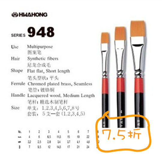 South Korea imported Hua Hong 948 hand-painted pattern short rod painting oil brush watercolor pen acrylic pen flat head nylon wool