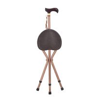 Solid wood Handle Elderly crutch Stool Seniors Three-legged Stool Walker Triangle with walking stick Cane Stool Chair