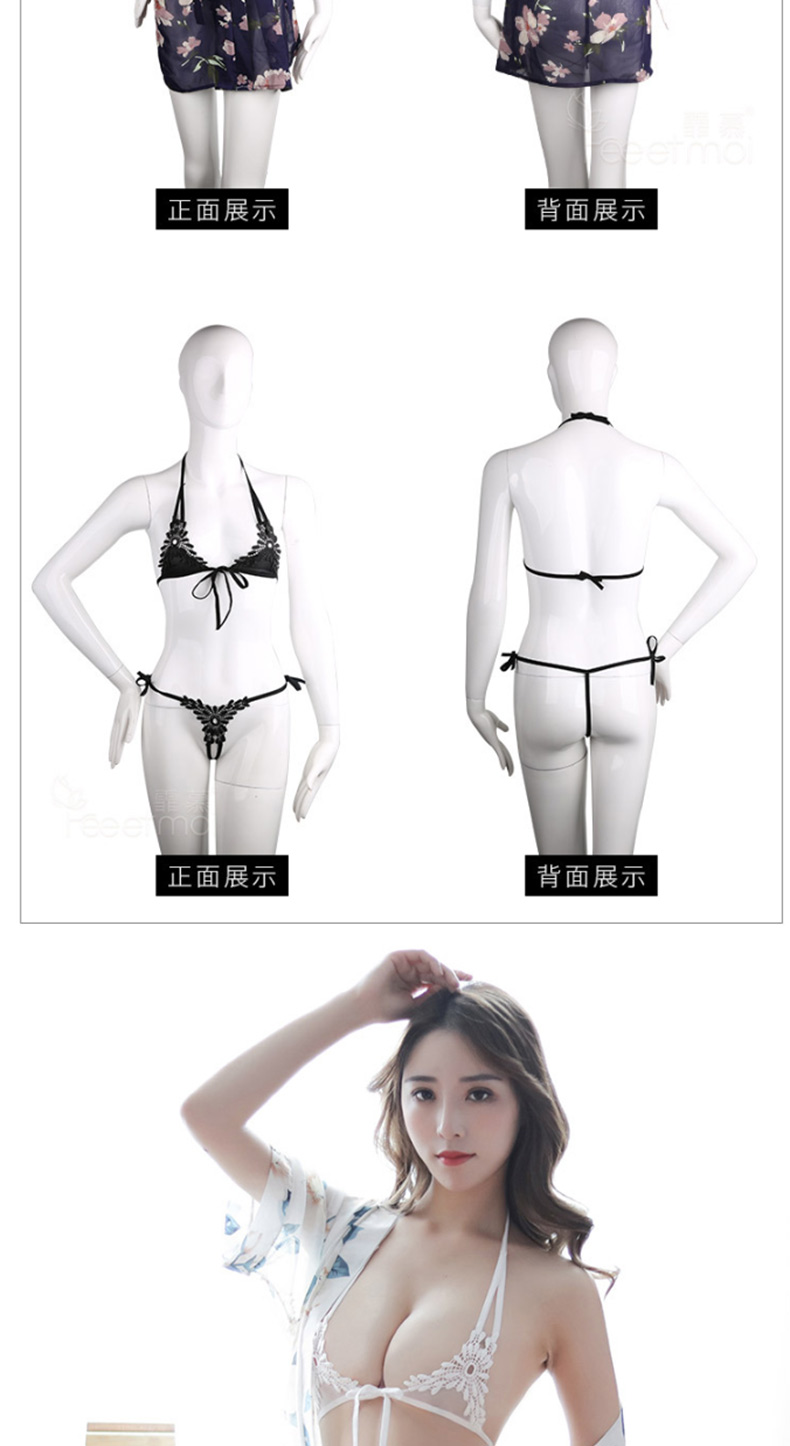 Áo choàng tắm ba điểm bikini phù hợp với đồ lót tình dục Sao nữ mùa xuân và mùa thu dài tay quai ngang voan shop đồ ngủ