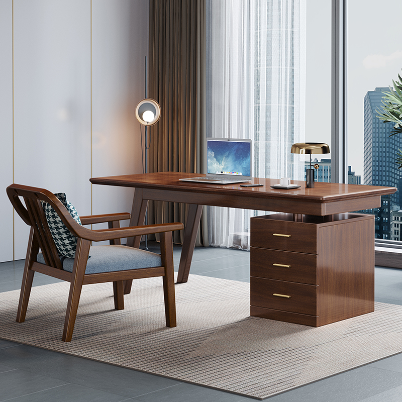 Walnut solid wood desk new Chinese modern desk chair light luxury writing desk study furniture set combination