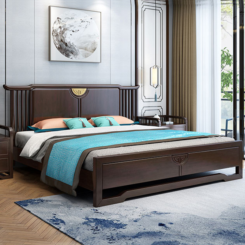 New Chinese solid wood bed 1 8 m master bedroom with double bed Home 1 5 Classical zen demeaning modern minimalist small family furniture